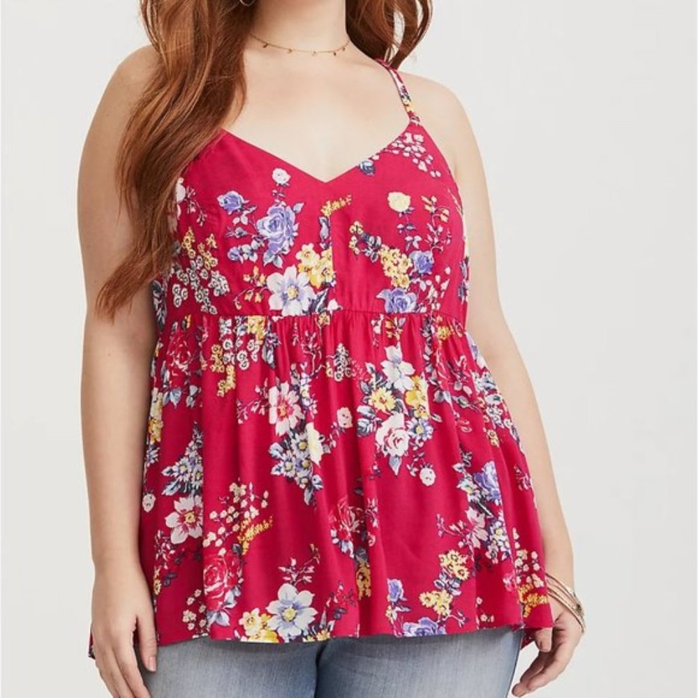 Torrid Pink Floral Challis Babydoll Tank with Zipper on Back